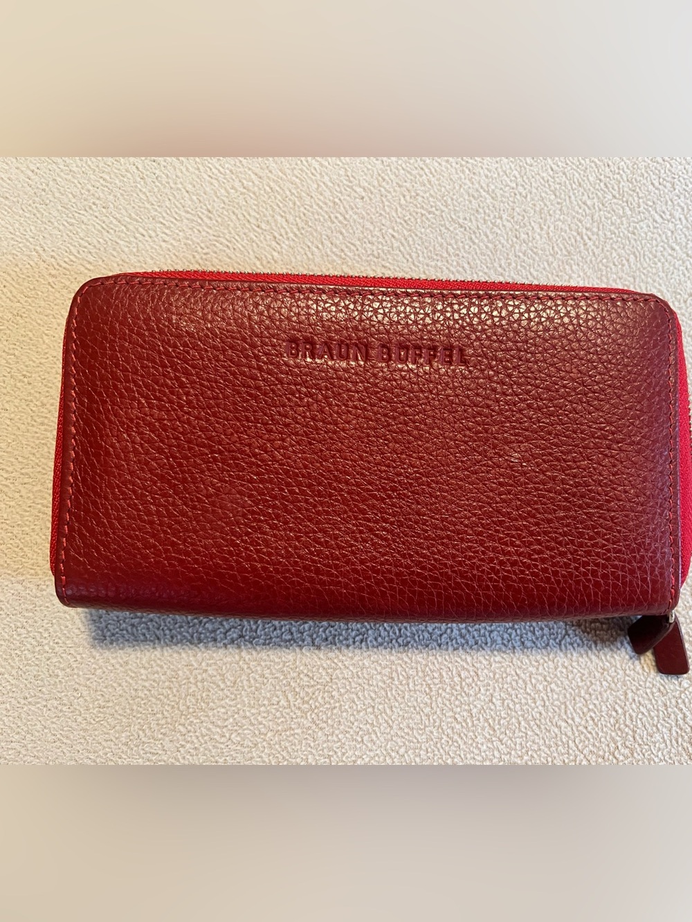 Red Leather Double Zip Wallet